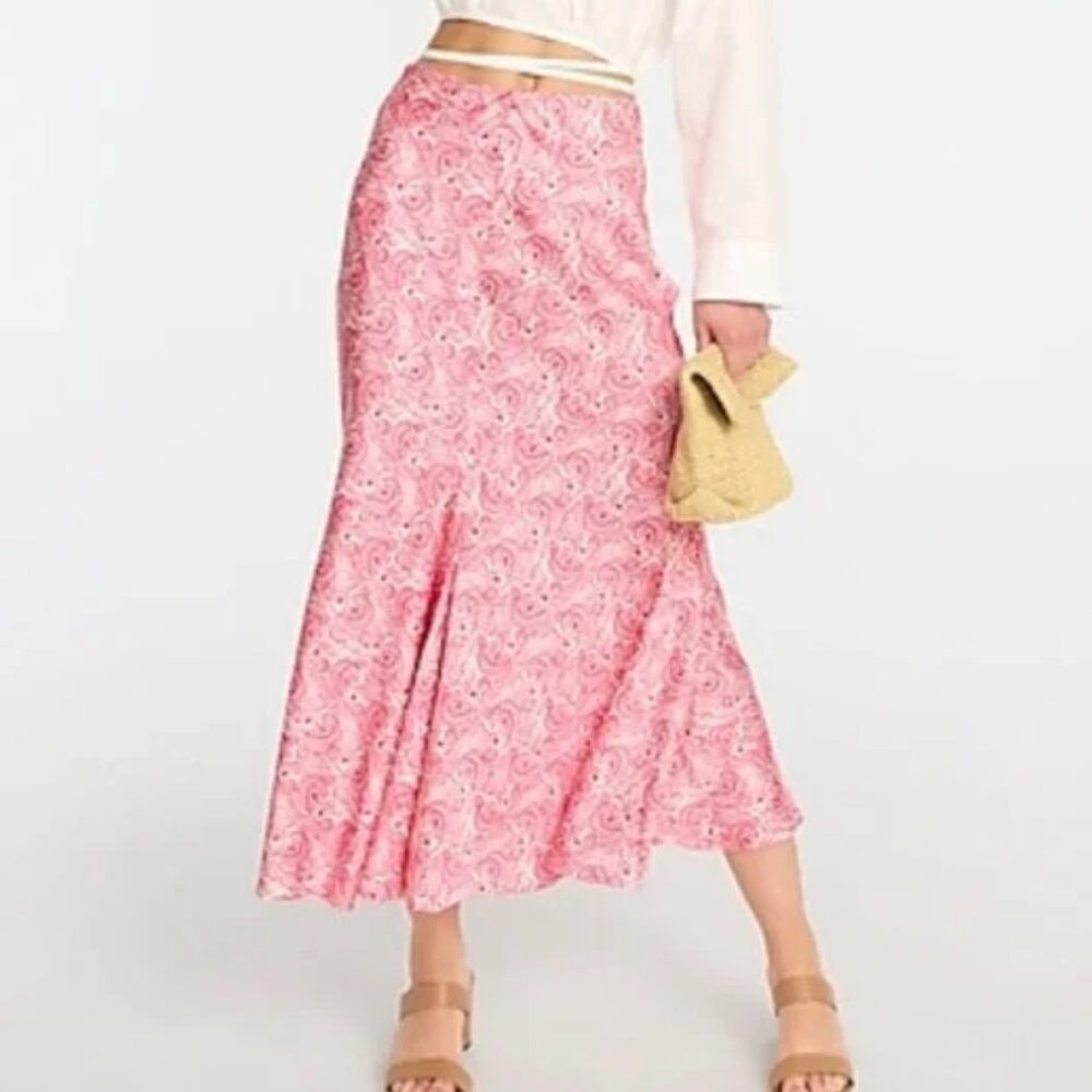 J. Crew Midi Flare Slip Skirt XXS Romantic Silky Satin Paisley Going out Party